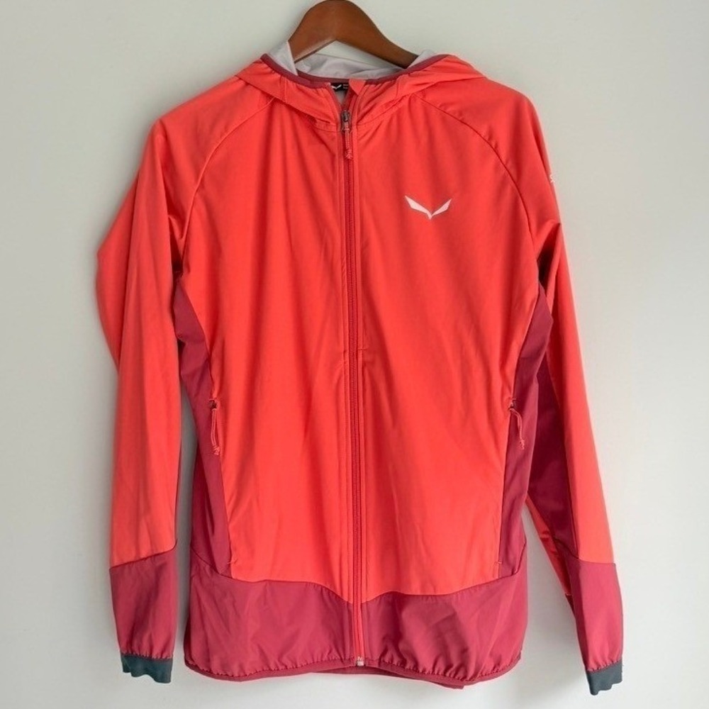 Salewa Pedroc Hybrid Windbreaker Jacket Womens Large Coral Lightweight Hooded